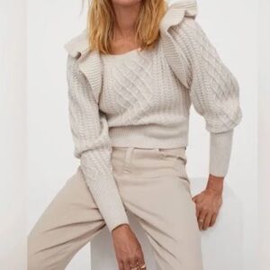 HM ivory flutter sleeve cable knit sweater